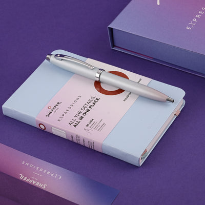 Sheaffer 9376 Gift Set - Expressions 100 Blue & Pink Pearlised Gradient Ball Pen with A6 Notebook 4