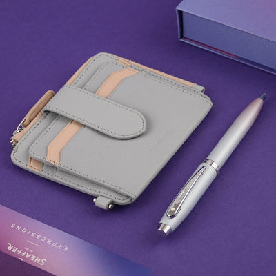 Sheaffer 9376 Gift Set - Expressions 100 Blue & Pink Pearlised Gradient Ball Pen with Leather Wallet 5