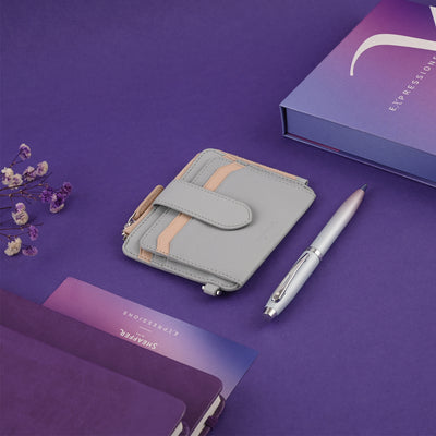 Sheaffer 9376 Gift Set - Expressions 100 Blue & Pink Pearlised Gradient Ball Pen with Leather Wallet