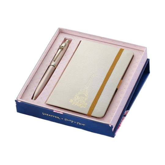 Sheaffer 9377 Emily in Paris Gift Set - 100 Champagne Ball Pen with Beige Small Notebook