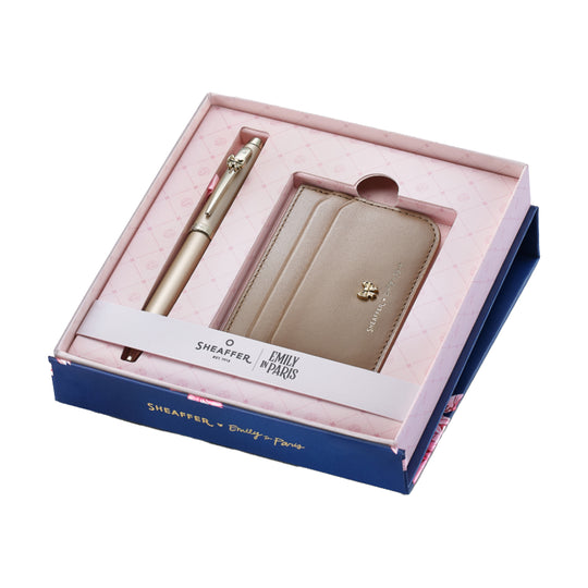 Sheaffer 9377 Emily in Paris Gift Set - 100 Champagne Ball Pen with Taupe Credit Card Holder