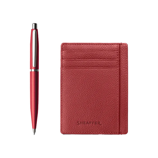Sheaffer 9403 Gift Set - VFM Excessive Red Ball Pen with Scarlet Blaze Credit Card Holder