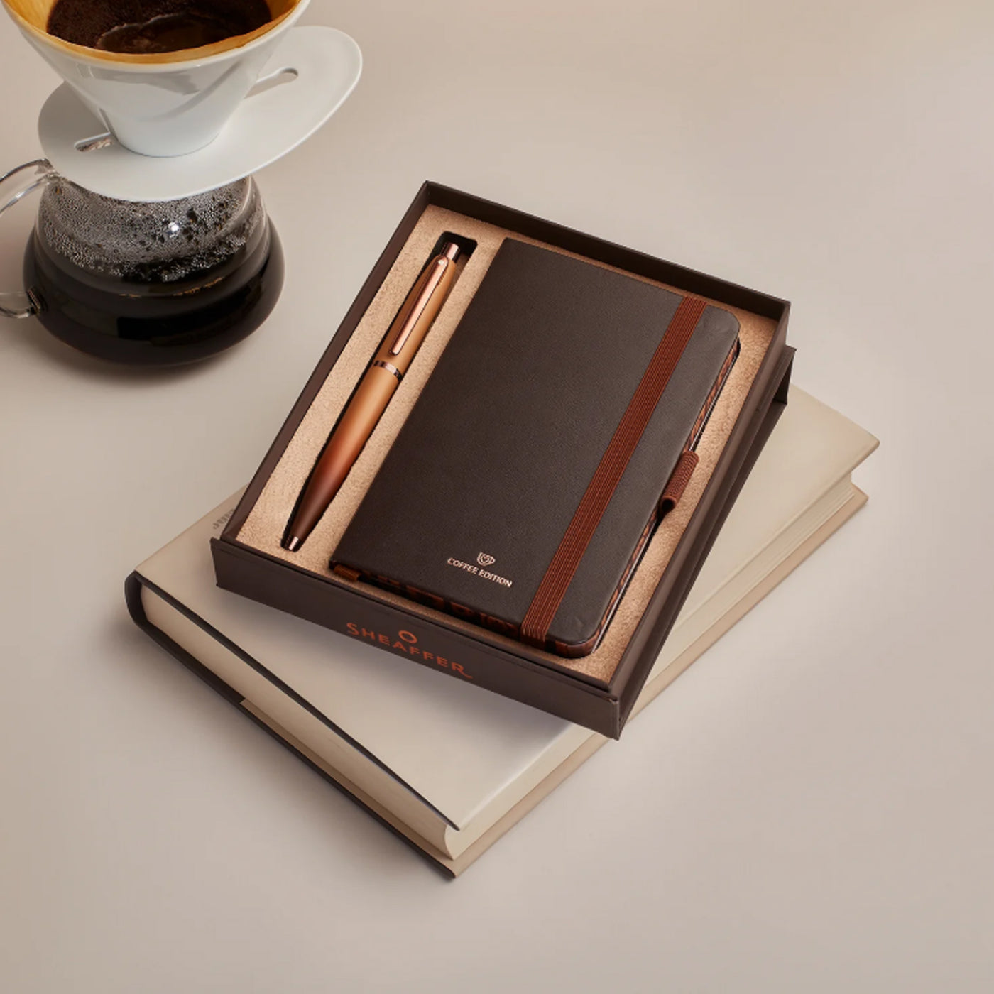 Sheaffer 9428 Gift Set - VFM Coffee Matte Brown Ball Pen with Brown A6 Notebook