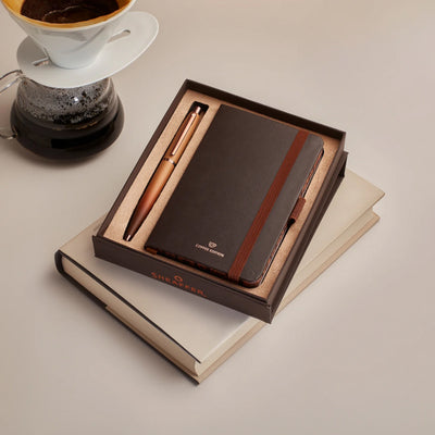 Sheaffer 9428 Gift Set - VFM Coffee Matte Brown Ball Pen with Brown A6 Notebook