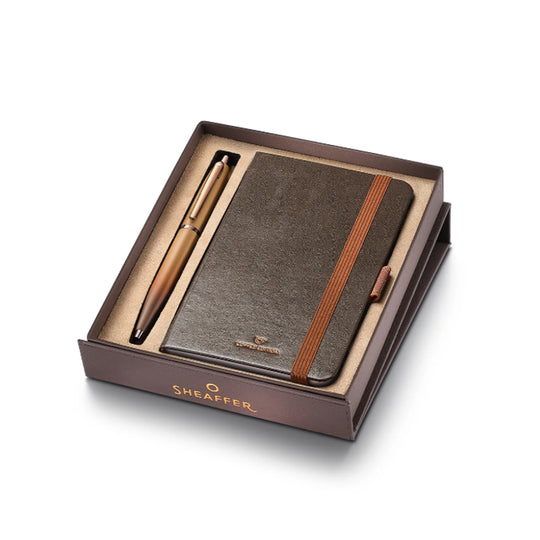 Sheaffer 9428 Gift Set - VFM Coffee Matte Brown Ball Pen with Brown A6 Notebook
