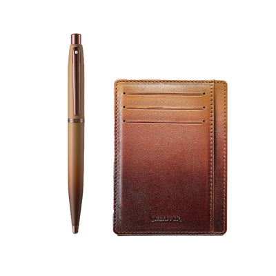 Sheaffer 9428 Gift Set - VFM Coffee Matte Brown Ball Pen with Brown Credit Card Holder