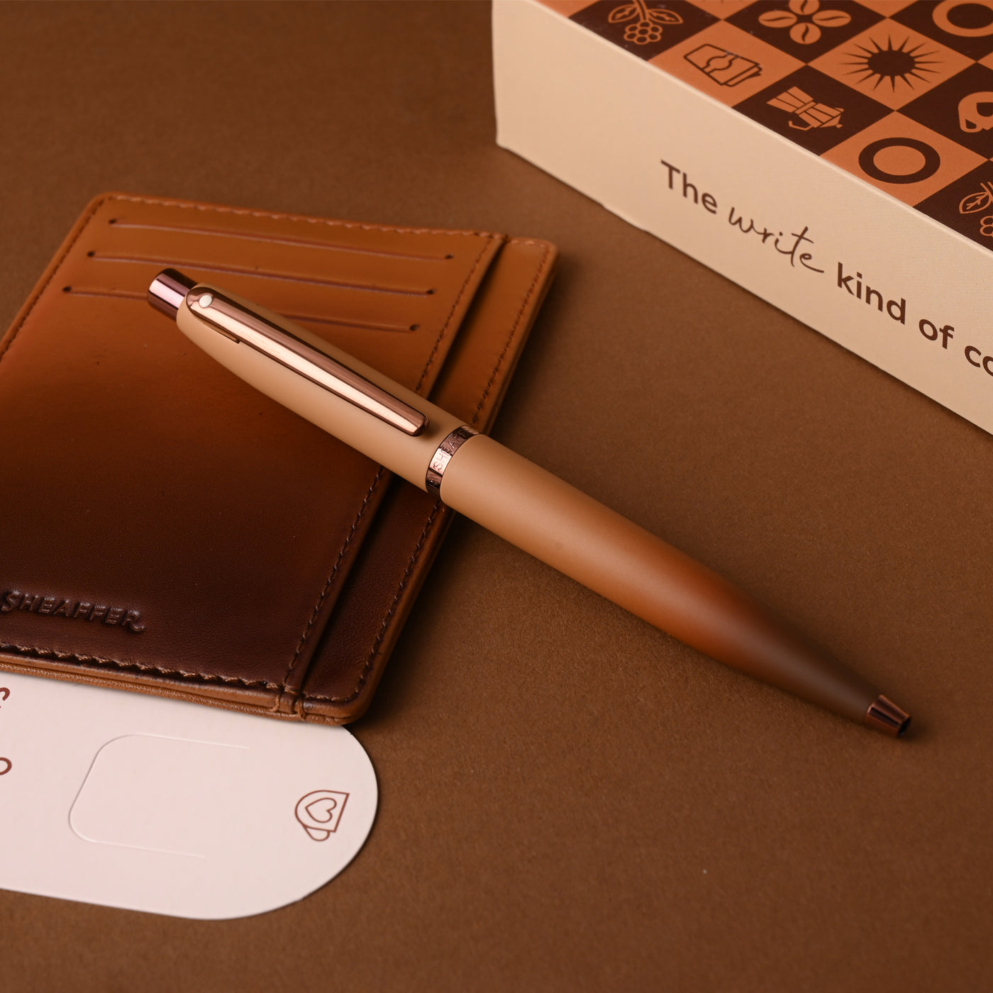 Sheaffer 9428 Gift Set - VFM Coffee Matte Brown Ball Pen with Brown Credit Card Holder 2