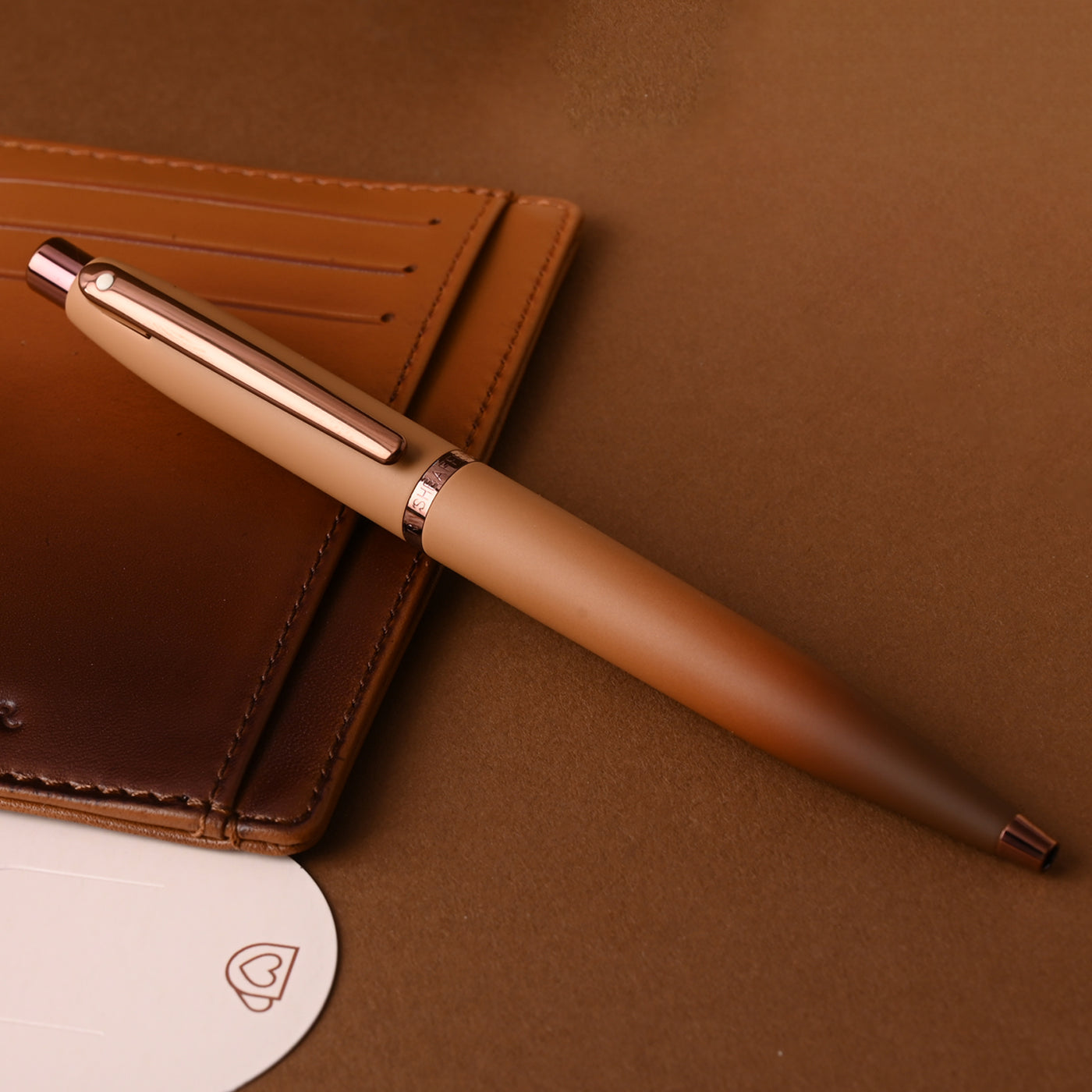Sheaffer 9428 Gift Set - VFM Coffee Matte Brown Ball Pen with Brown Credit Card Holder 3
