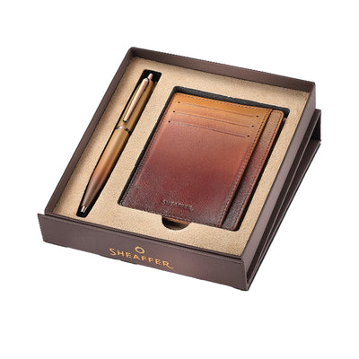 Sheaffer 9428 Gift Set - VFM Coffee Matte Brown Ball Pen with Brown Credit Card Holder