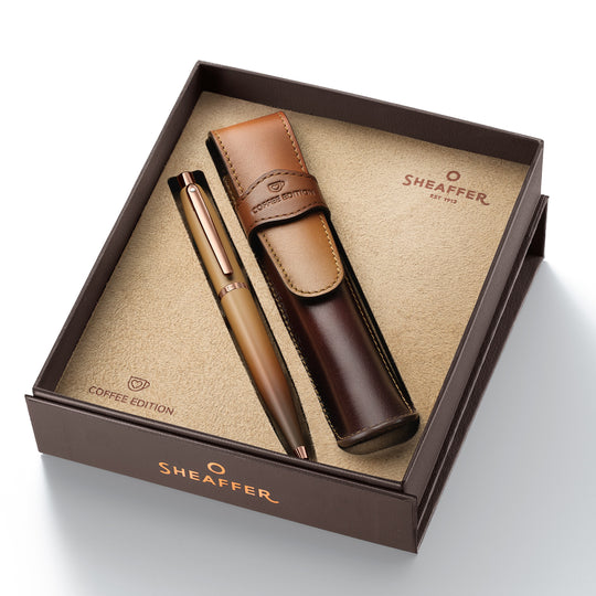 Sheaffer 9428 Gift Set - VFM Coffee Matte Brown Ball Pen with Coffee Single Pen Pouch