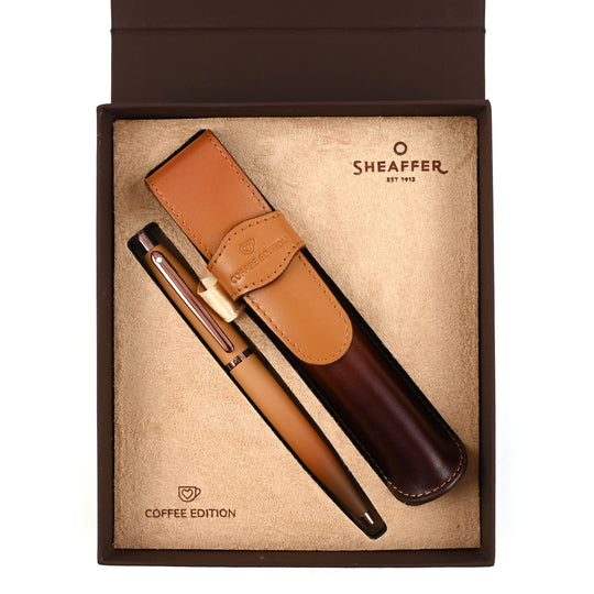 Sheaffer 9428 Gift Set - VFM Coffee Matte Brown Ball Pen with Coffee Single Pen Pouch