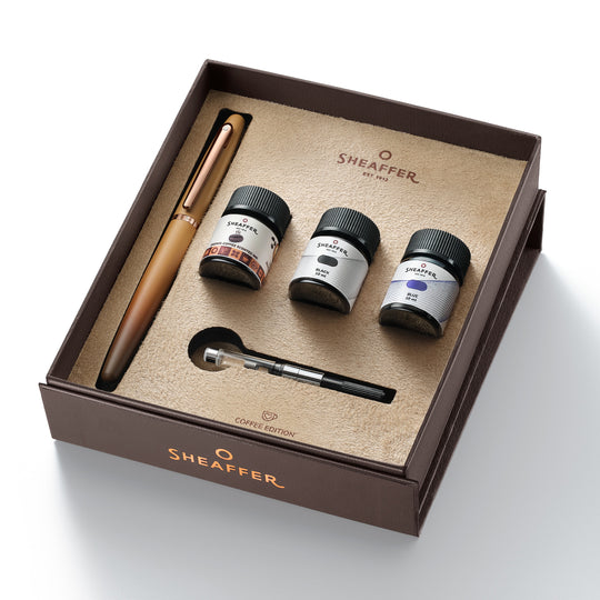 Sheaffer 9428 Gift Set - VFM Coffee Matte Brown Fountain Pen (Medium) with 3 Ink Vials