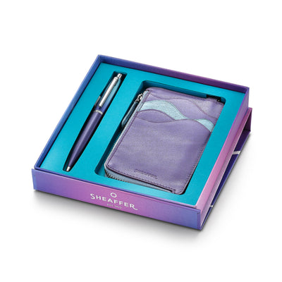 Sheaffer 9430 Gift Set - Expressions VFM Blue & Purple Pearlised Gradient Ball Pen with Credit Card Holder