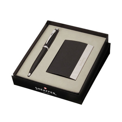 Sheaffer Gift Set - 100 Series Glossy Black CT Ball Pen with Business Card Holder