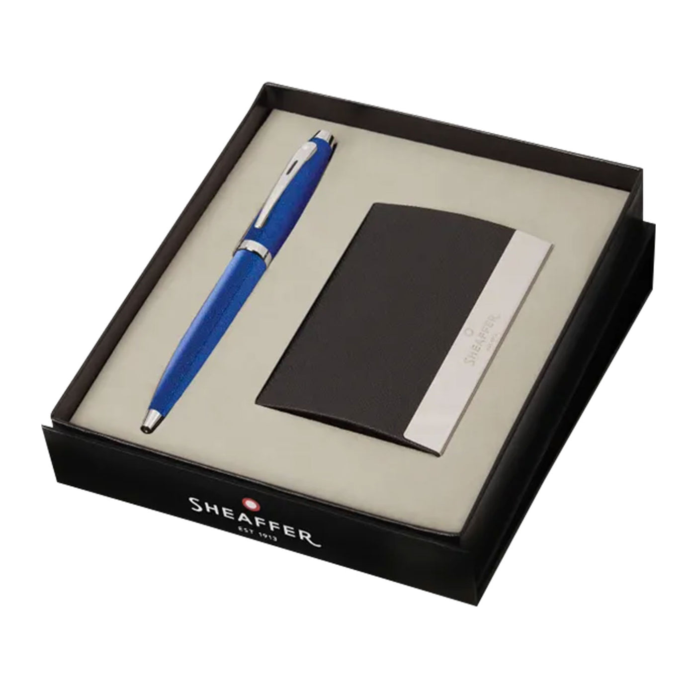 Sheaffer Gift Set - 100 Series Glossy Blue CT Ball Pen with Business Card Holder