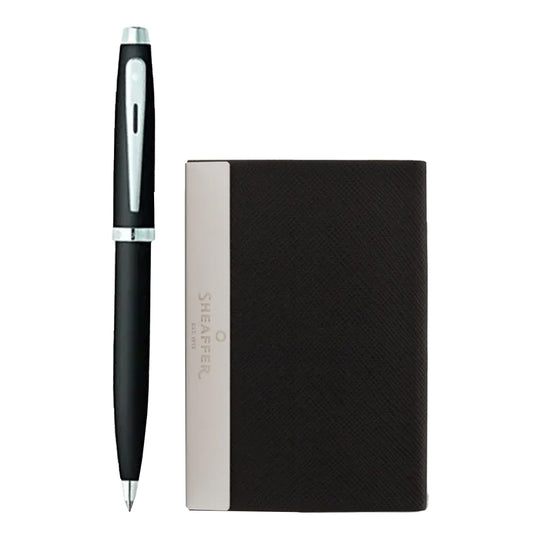 Sheaffer Gift Set - 100 Series Matt Black Ball Pen with Card Holder