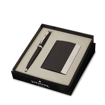 Sheaffer Gift Set - 100 Series Matt Black Ball Pen with Card Holder 8