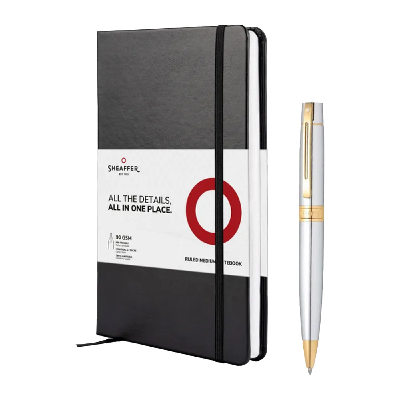 Sheaffer Gift Set - 300 Series Bright Chrome GT Ball Pen with A5 Black Notebook 1