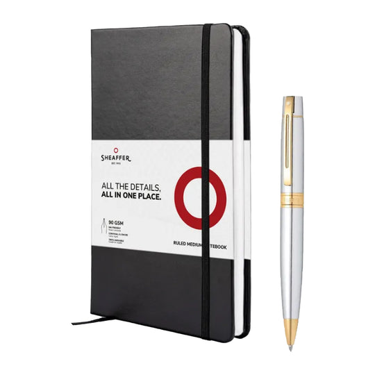 Sheaffer Gift Set - 300 Series Bright Chrome GT Ball Pen with A5 Black Notebook