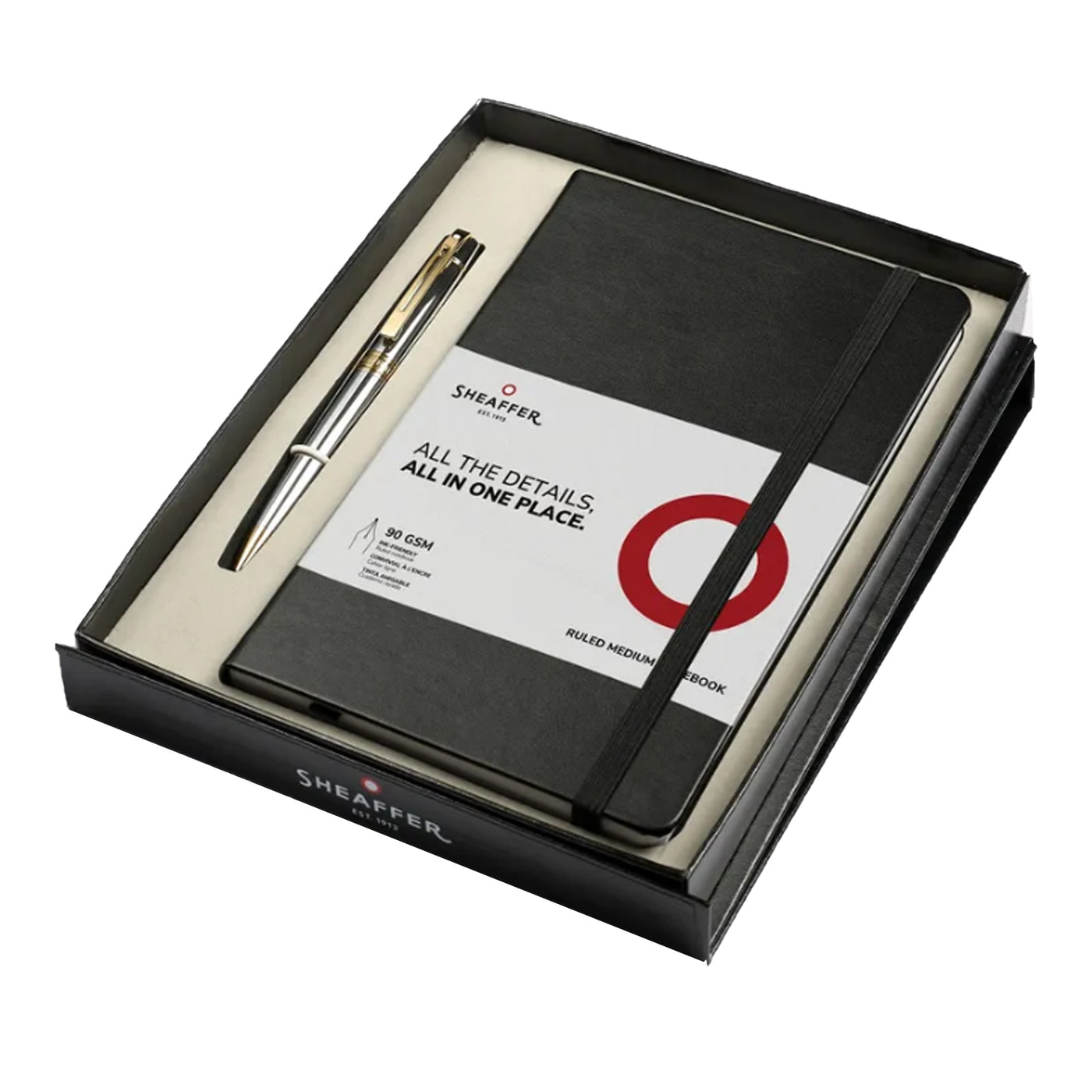 Sheaffer Gift Set - 300 Series Bright Chrome GT Ball Pen with A5 Black Notebook 8