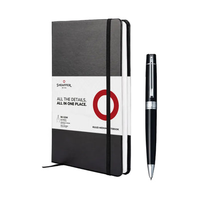 Sheaffer Gift Set - 300 Series Glossy Black CT Ball Pen with A5 Black Notebook 1