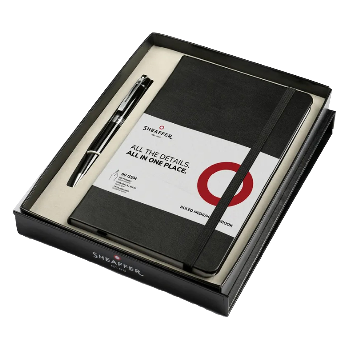 Sheaffer Gift Set - 300 Series Glossy Black CT Ball Pen with A5 Black Notebook 8