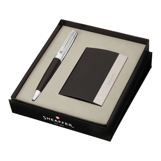 Sheaffer Gift Set - 300 Series Glossy Black CT Ball Pen with Business Card Holder