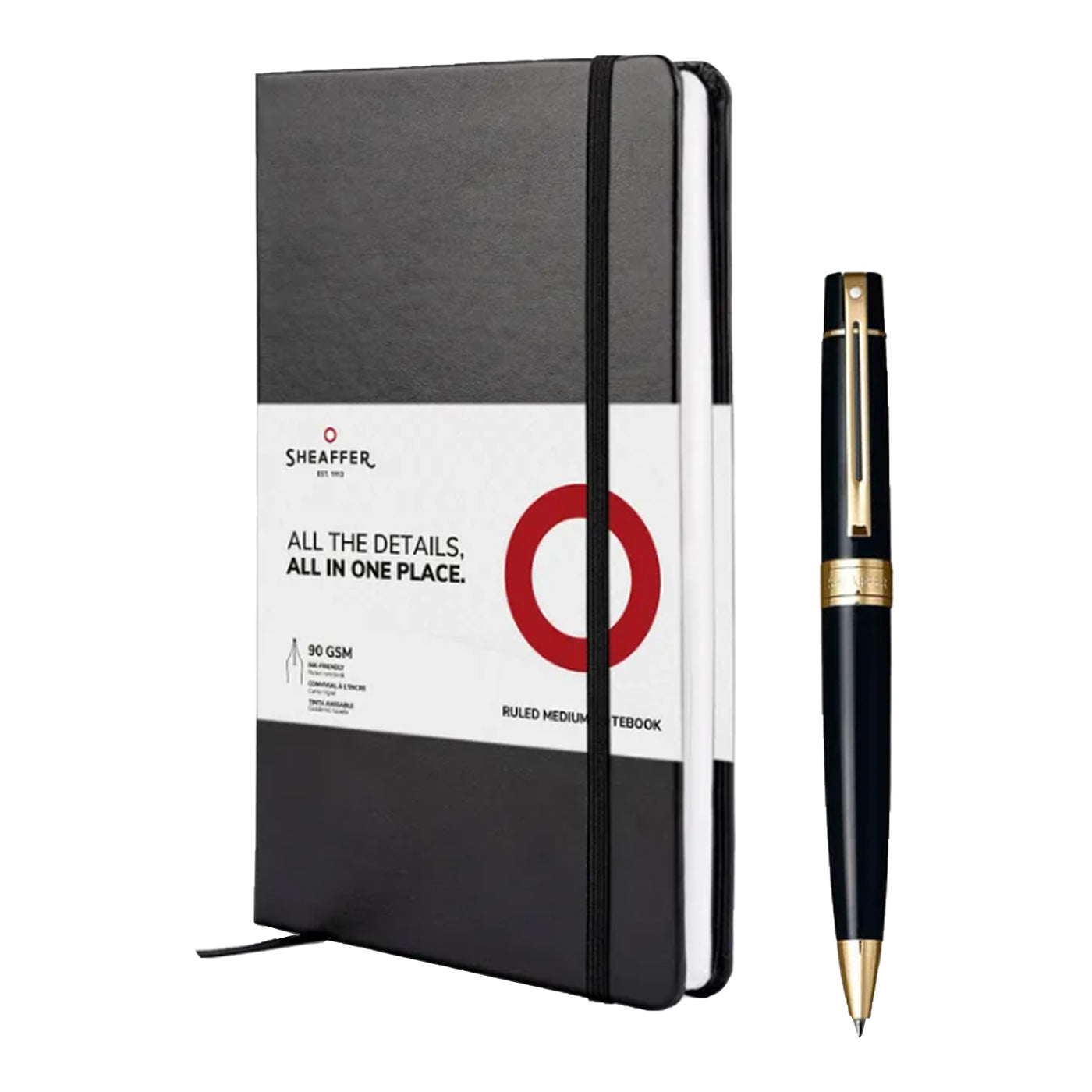 Sheaffer Gift Set - 300 Series Glossy Black GT Ball Pen with A5 Black Notebook 1