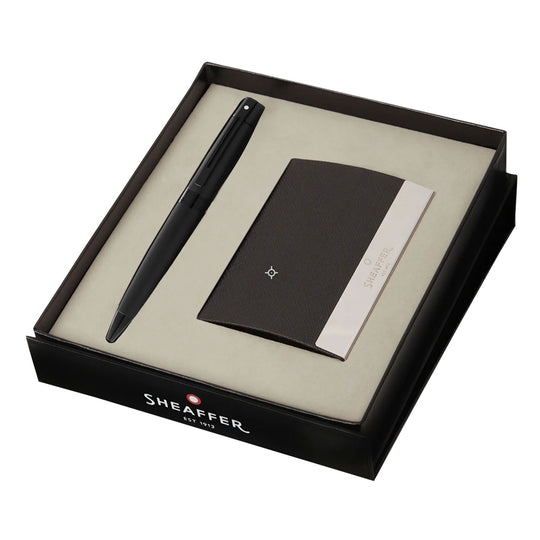 Sheaffer Gift Set - 300 Series Matte Black BT Ball Pen with Business Card Holder