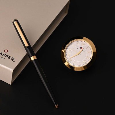 Sheaffer Gift Set - Sagaris Black Ball Pen with Gold Table Clock 1