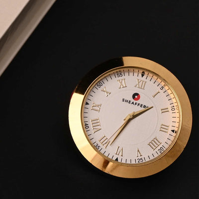 Sheaffer Gift Set - Sagaris Black & Chrome Ball Pen with Gold Table Clock 3