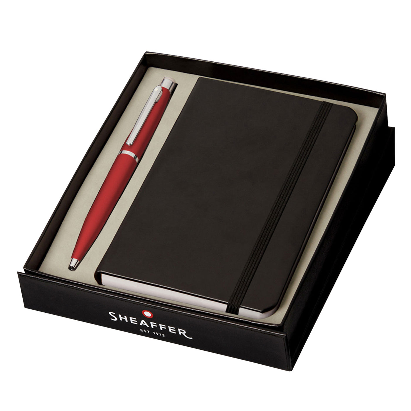 Sheaffer Gift Set - VFM Red Ball Pen with A6 Black Notebook