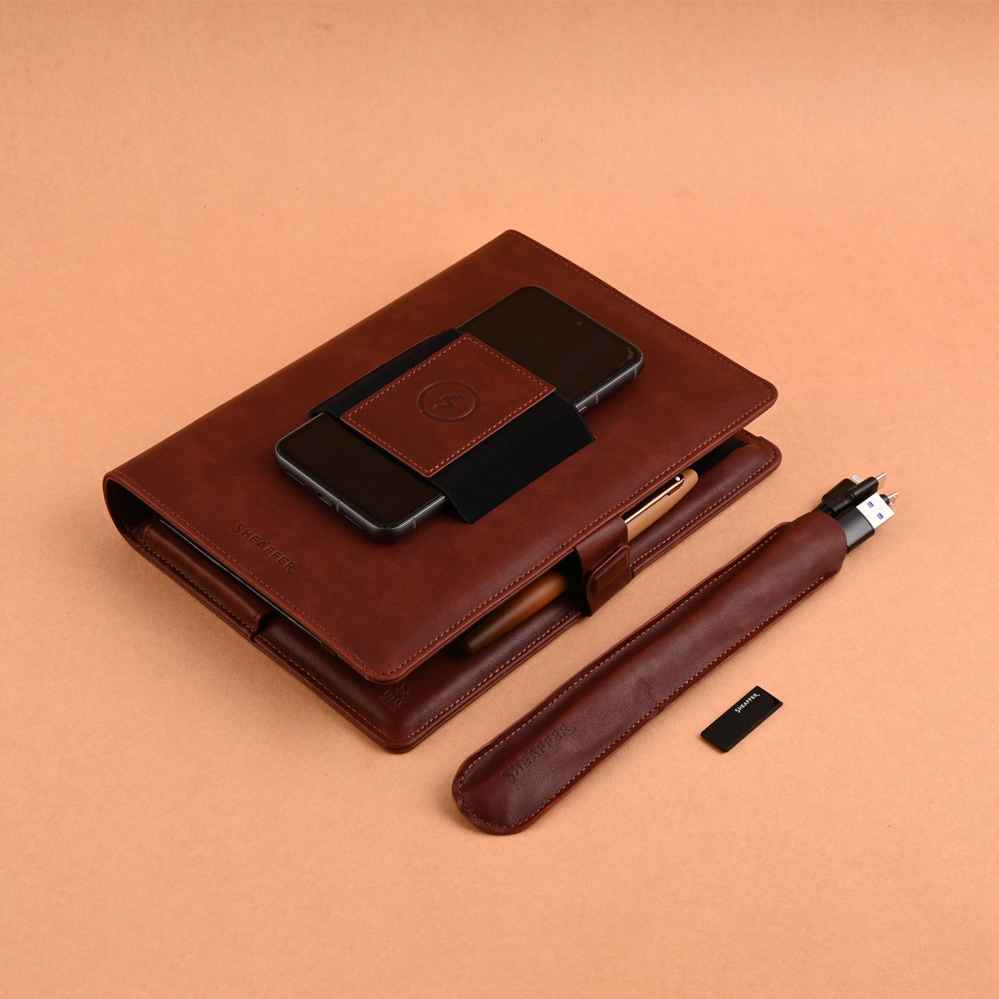 Sheaffer Superbook Organizer with Wireless Charging + 12000 mAh Powerbank and 16GB Pendrive - Brown 12