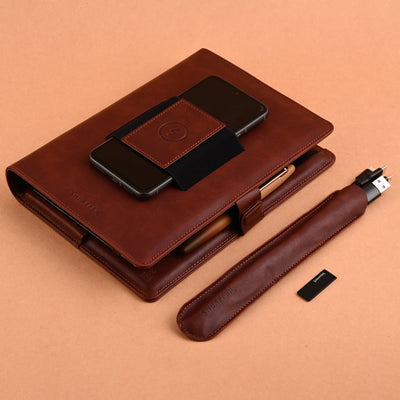 Sheaffer Superbook Organizer with Wireless Charging + 12000 mAh Powerbank and 16GB Pendrive - Brown 9