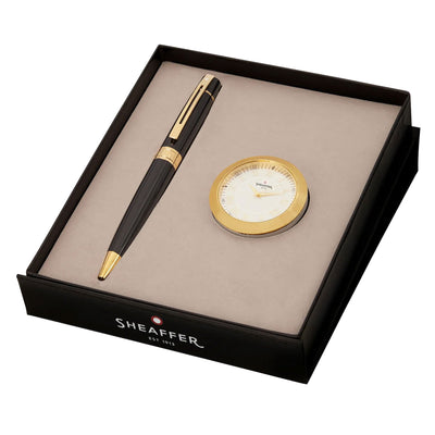 Sheaffer Gift Set - 300 Series Glossy Black GT Ball Pen with Table Clock 1
