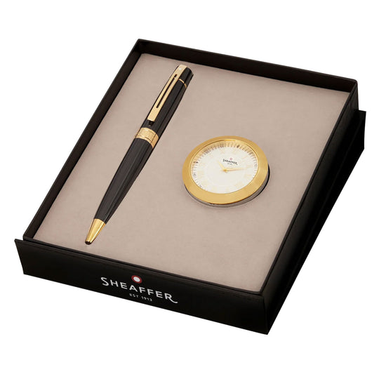 Sheaffer Gift Set - 300 Series Glossy Black GT Ball Pen with Table Clock