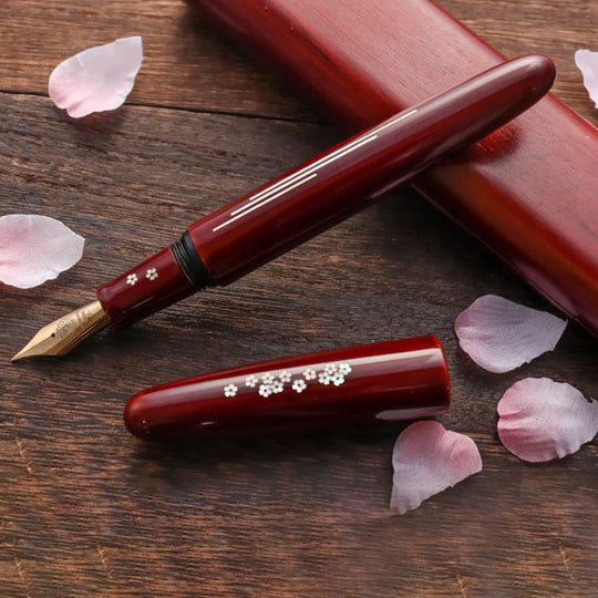 Wancher Dream Zogan Urushi Sakura River Fountain Pen - Aka Tamenuri GT