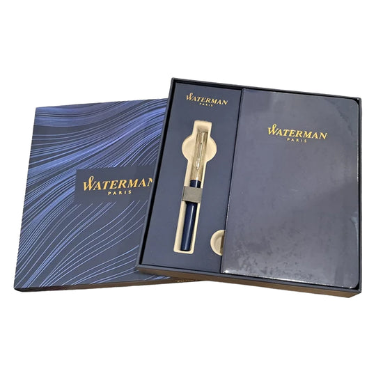 Waterman Gift Set - Allure Deluxe Blue "Fine" Fountain Pen with Waterman Blue Notebook
