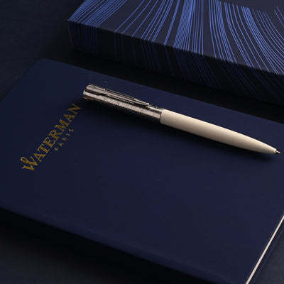 Waterman Gift Set - Allure Deluxe White Ball Pen with Waterman Blue Notebook 3