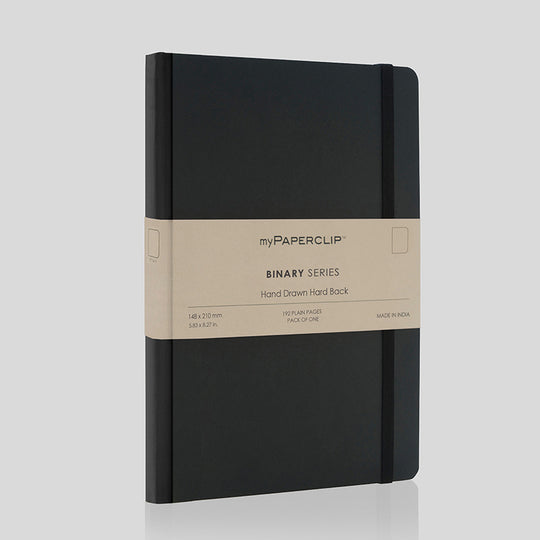 myPAPERCLIP Binary Series Hard Cover Notebook - Black - A5 - Plain