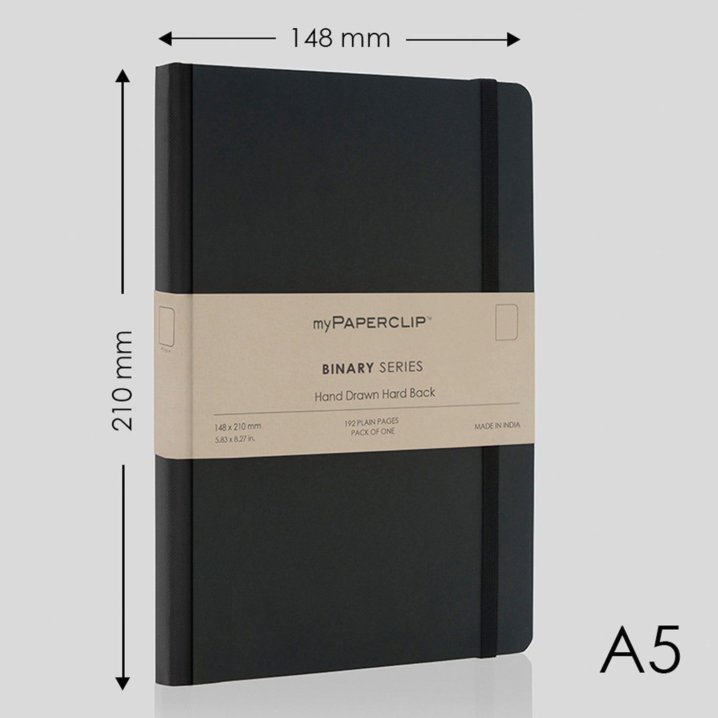 myPAPERCLIP Binary Series Hard Cover Notebook - Black - A5 - Plain 2