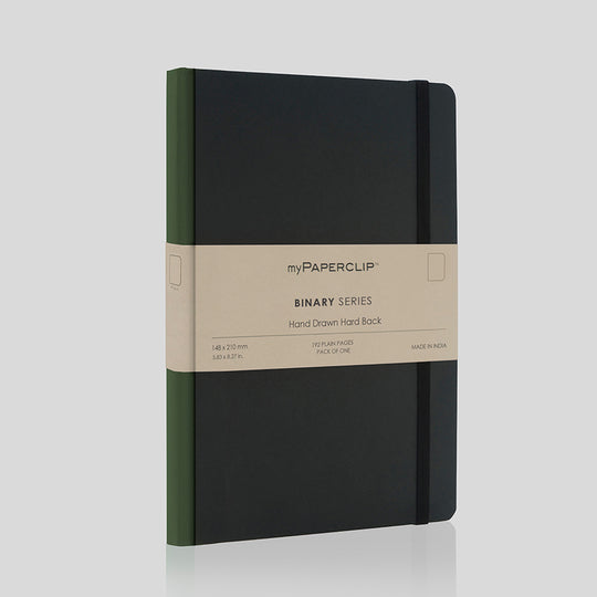 myPAPERCLIP Binary Series Hard Cover Notebook - Green - A5 - Plain