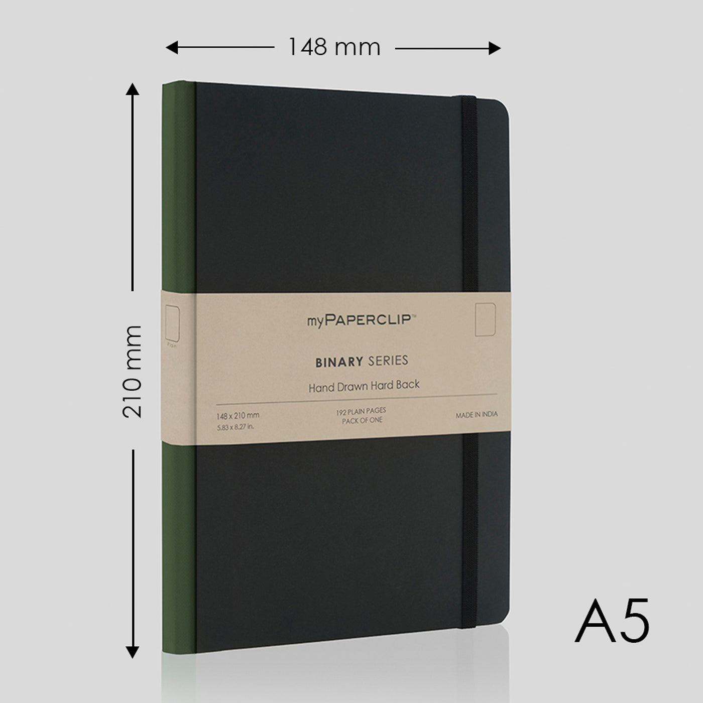 myPAPERCLIP Binary Series Hard Cover Notebook - Green - A5 - Plain