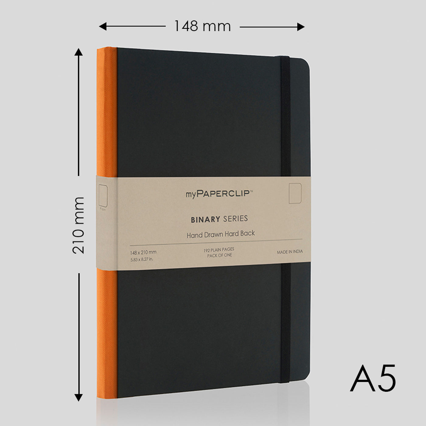 myPAPERCLIP Binary Series Hard Cover Notebook - Orange - A5 - Plain 2