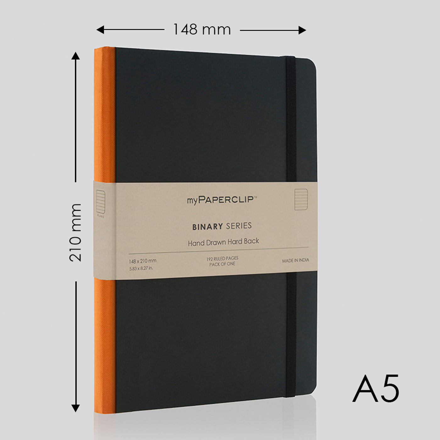 myPAPERCLIP Binary Series Hard Cover Notebook - Orange - A5 - Ruled 2