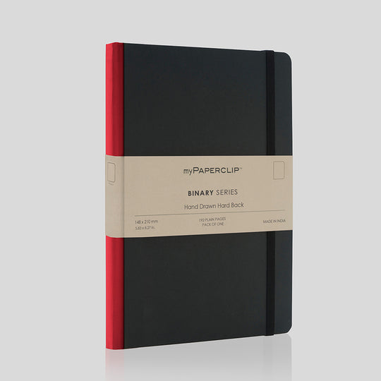 myPAPERCLIP Binary Series Hard Cover Notebook - Red - A5 - Plain