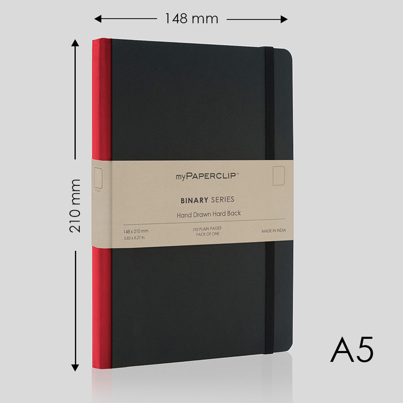 myPAPERCLIP Binary Series Hard Cover Notebook - Red - A5 - Plain 2