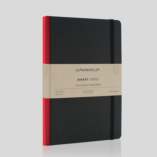 myPAPERCLIP Binary Series Hard Cover Notebook - Red - A5 - Ruled