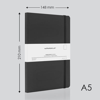 myPAPERCLIP Executive Series Soft Cover Notebook - Black - A5 - Plain