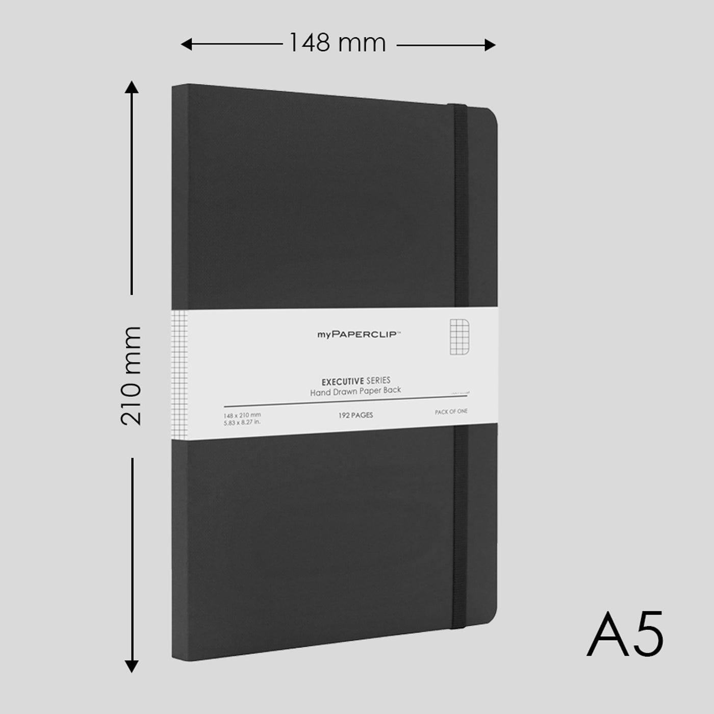 myPAPERCLIP Executive Series Soft Cover Notebook - Black - A5 - Squared